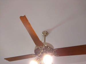 Ceiling fan broken by Central Hardwood Flooring
